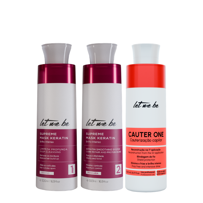Kit Alisamento Supreme Mask Keratin | 2x500ml+ Cauterização Cauter One – Let Me Be | 500ml