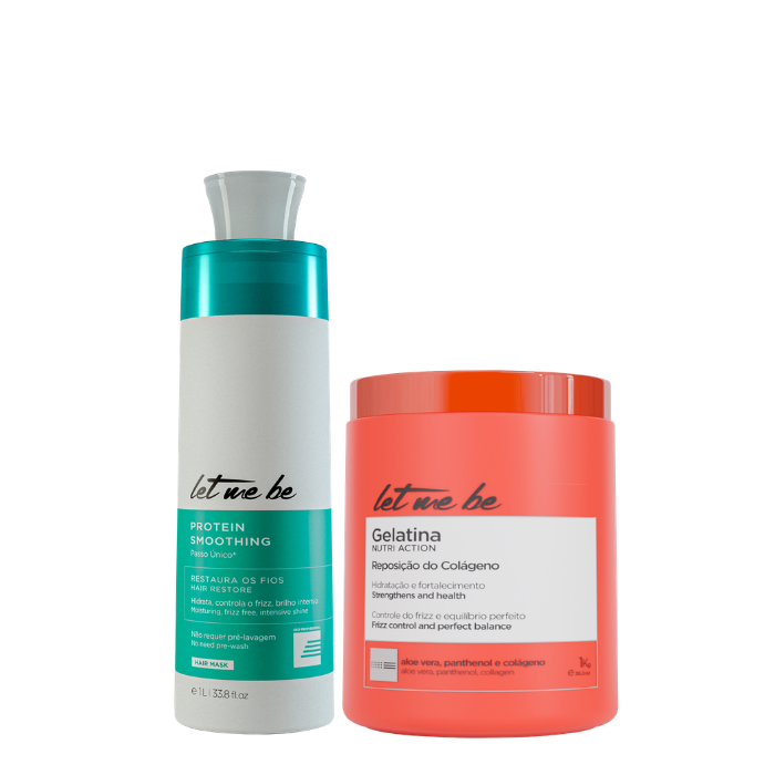 Alisamento Protein Smoothing Passo Único | 1L + Máscara Gelatina – Hidratação e Reposição do Colágeno | 1Kg