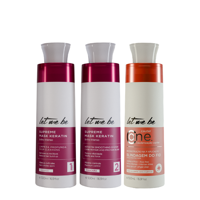 Kit Alisamento Supreme Mask Keratin | 2x500ml+ Cauterização Cauter One – Let Me Be | 500ml