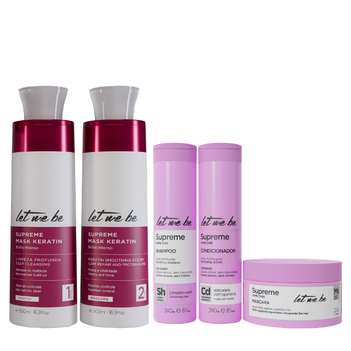 Kit Alisamento Supreme Mask Keratin | 2x500ml + Kit Supreme Home Care | Pós-Progressiva