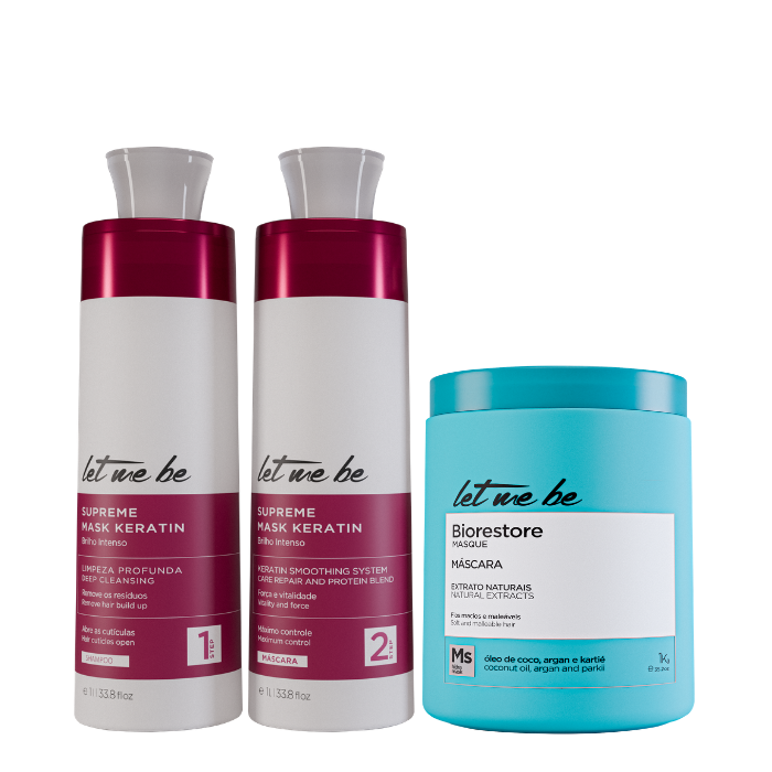 Kit Alisamento Supreme Mask Keratin | 2x1L + Máscara Biorestore Ultra Hidratante | 1Kg