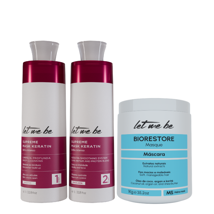 Kit Alisamento Supreme Mask Keratin | 2x1L + Máscara Biorestore Ultra Hidratante | 1Kg